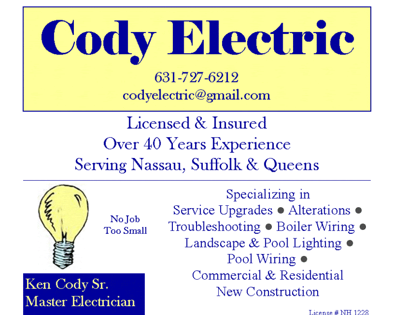 Cody Electric – Licensed & Insured (Nassau, Suffolk & Queens)